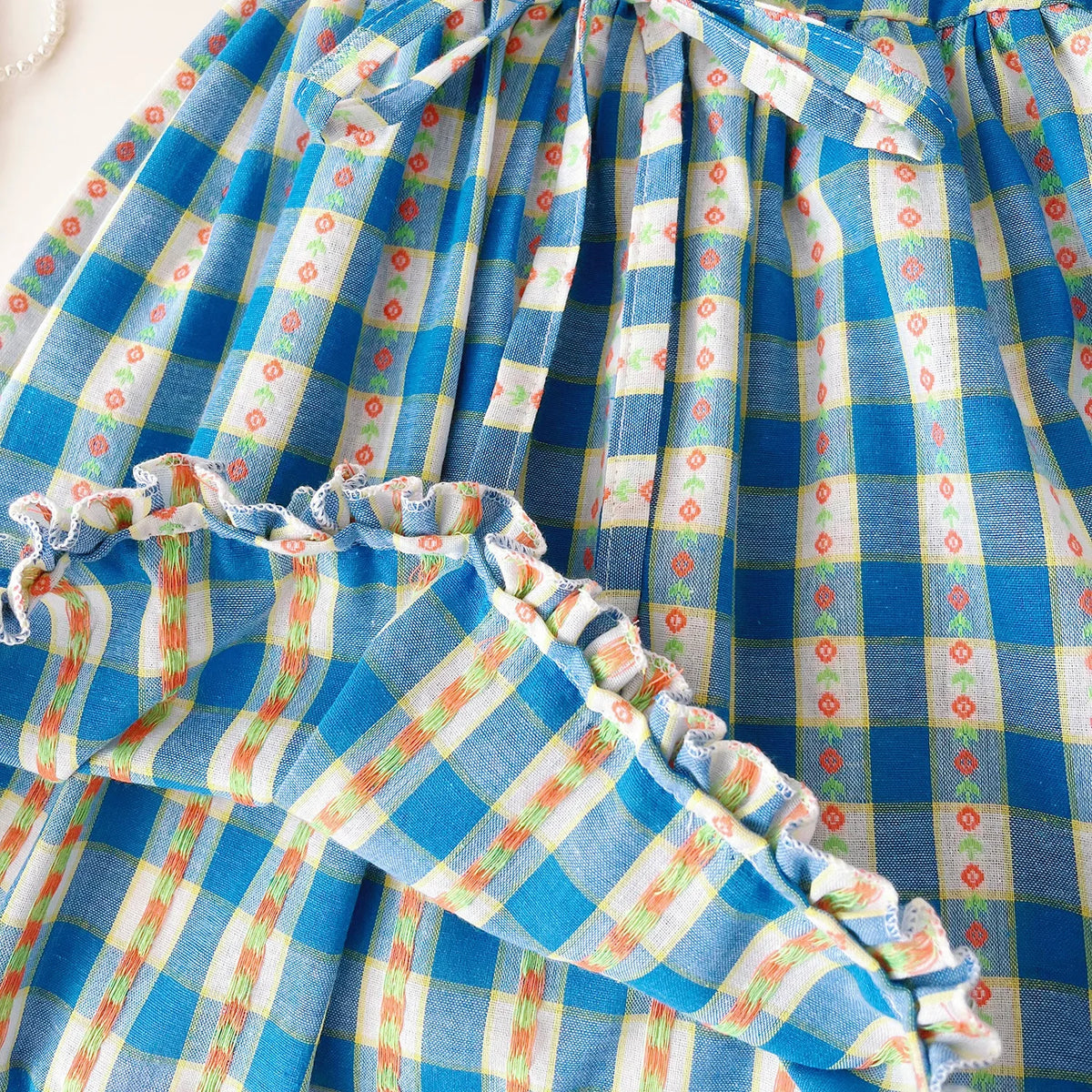 Girls Casual Dresses Floral Plaid Sleeveless Flower Girl Dresses Kids Clothes for 2 To 7 Years Princess Dress for Girls