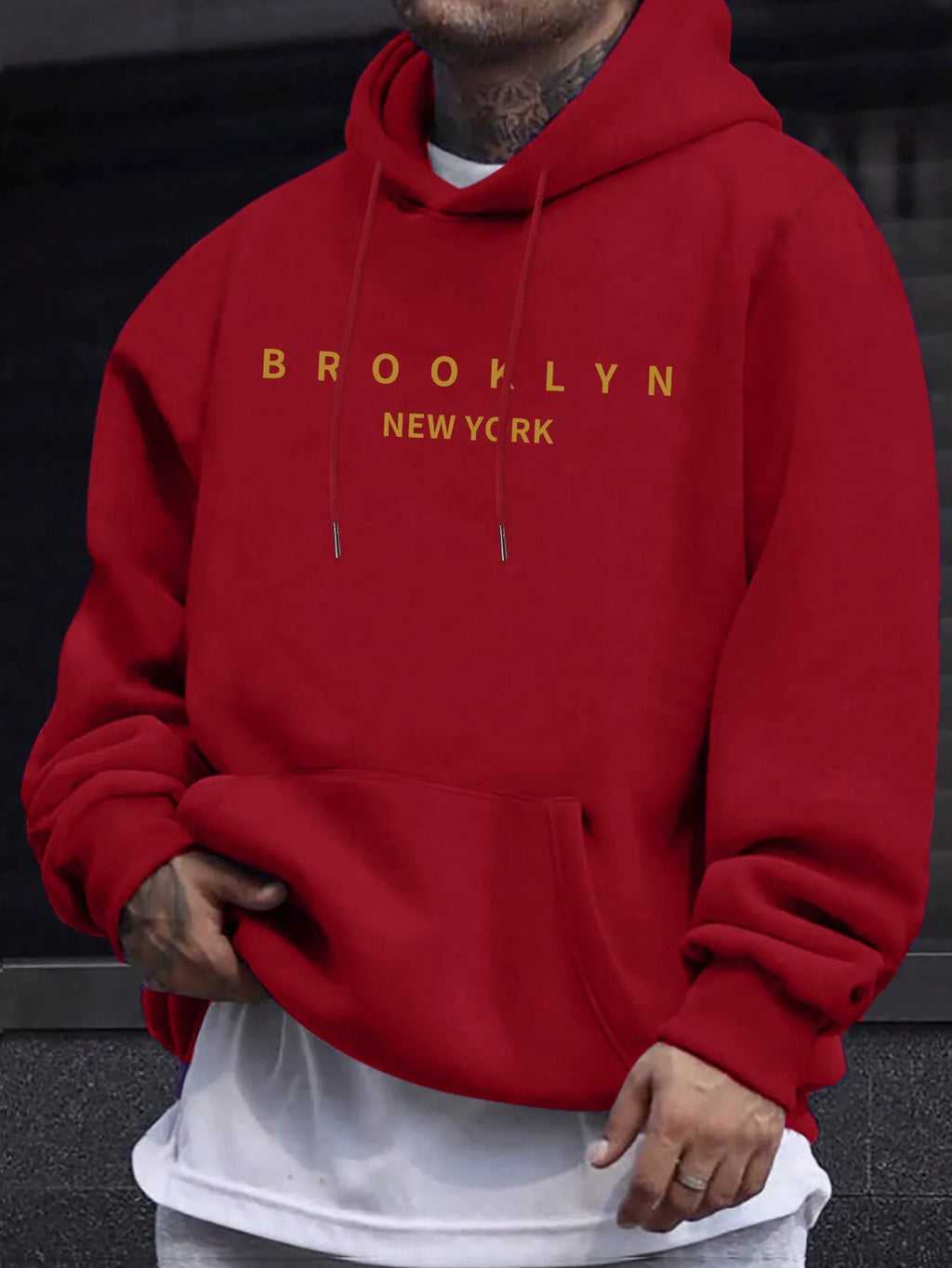 Men's autumn and winter casual fashionable loose brooklyn letter print long sleeved hooded warm sports pullover
