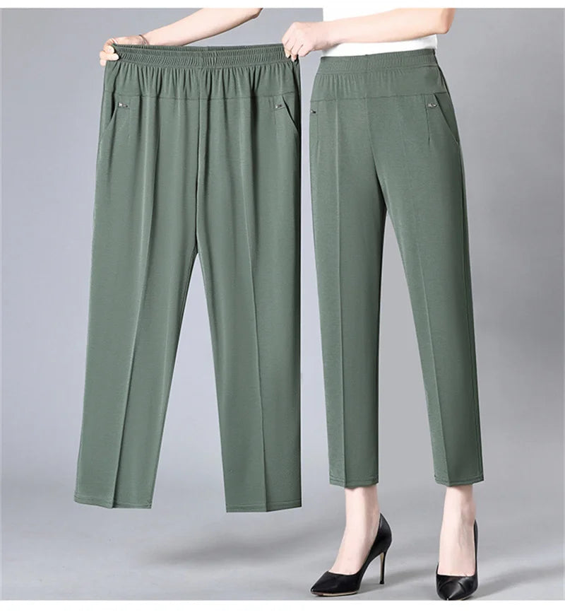 Middle Aged Women'S'S Pants 2026 New Summer Thin High Waiste Elastic Loose Straight Pants Female Casual Trousers 5Xl 6Xl 7Xl 8Xl