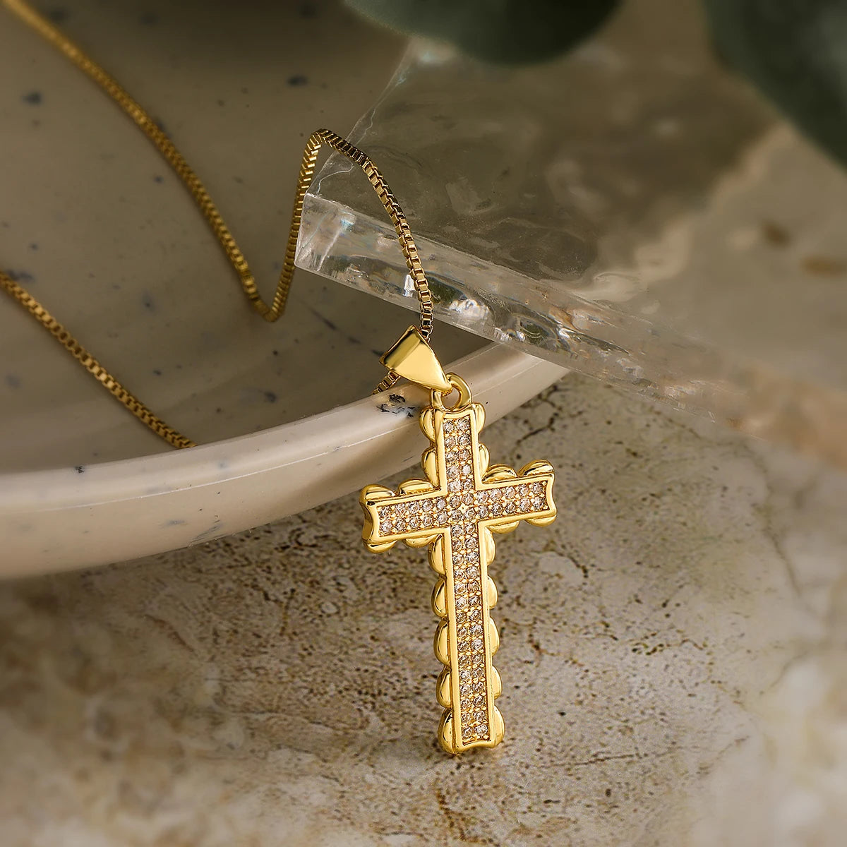Newbuy Gold Color Jesus Cross Pendant Stainless Steel Chain Necklace For Women'S Men Classic Design Christain Jewelry