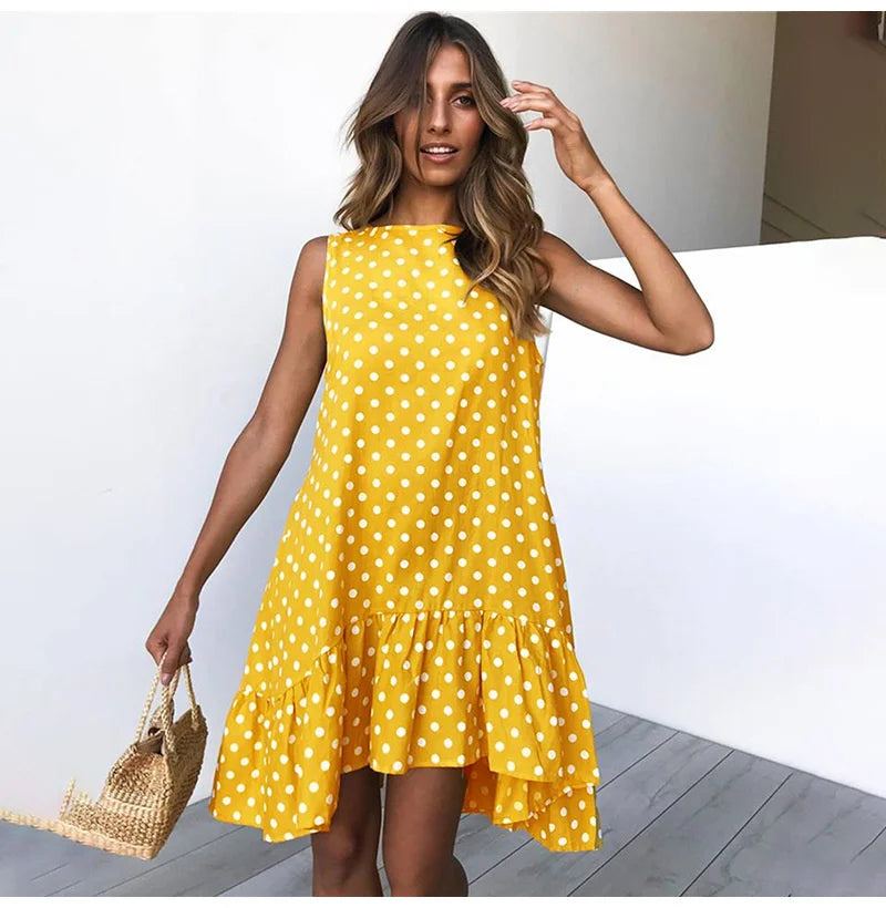 Simple And Elegant Floral Polka Dot Ruffle Dress