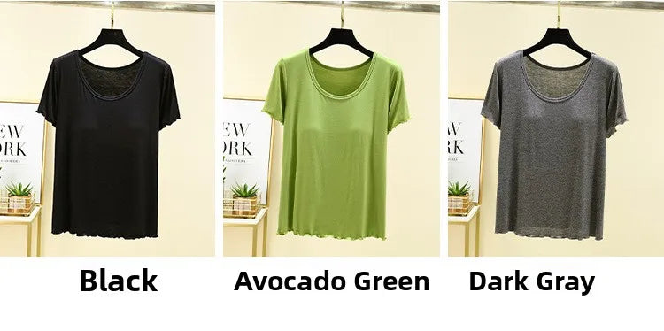 Modal No- Bra T-Shirt One-Piece Short Sleeve Women Summer Wear Casual Solid Color Base Layer Outdoor Wear round Neck T-Shirt