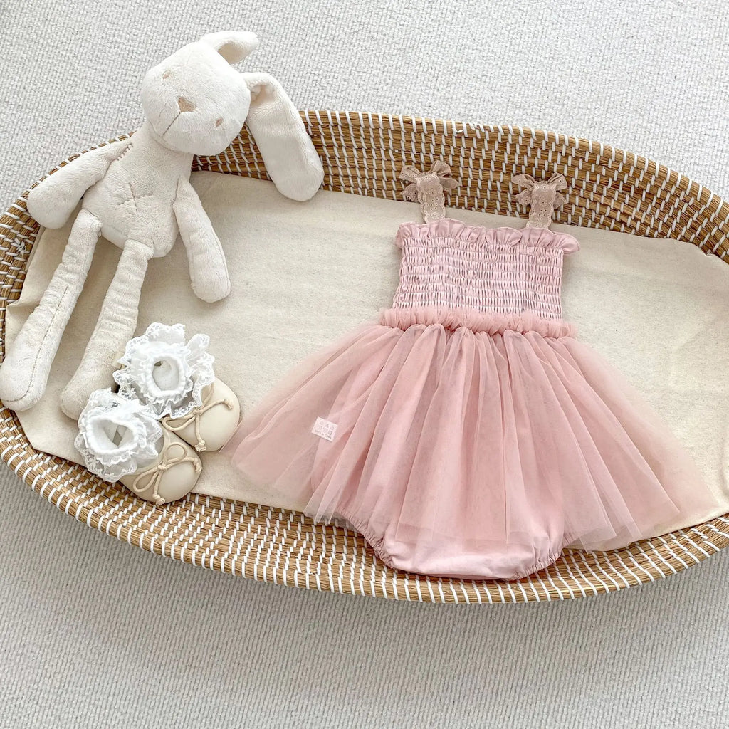 Baby Girl Summer New Bow Strap Bag Fart Clothes Baby Hundred Day Banquet One Year Old Princess Mesh Dress Gift Dress