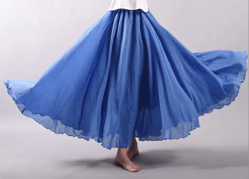 Women's Elegant High Waist Linen Maxi Skirt 2026 Summer Ladies Casual Elastic Waist 2 Layers Skirts Saia Feminina 20 Colors SK53