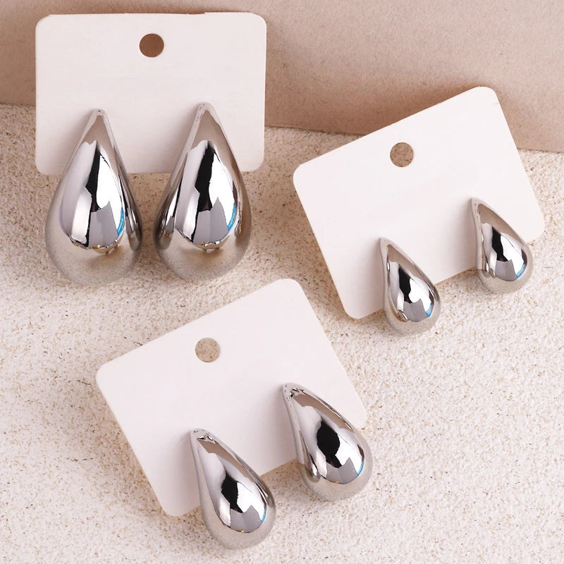 2024 New Trendy Plate Gold Color Chunky Waterdrop Dupes Drop Earrings For Women'S Personality Glossy Teardrop Earring Jewelry