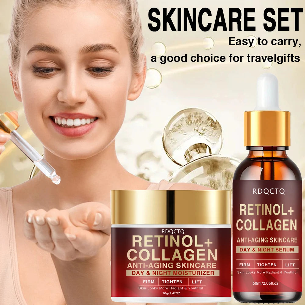 Retinol Collagen Anti-Aging Day Night Serum - Firming Lifting Facial Essence for Youthful Radiance Skin Care Formula with Hydrat