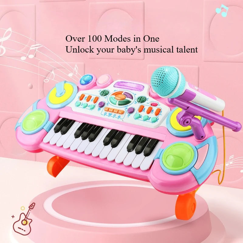 24 Key Kids Piano Keyboard with Microphone Electronic Musical Instrument Interactive Learning Toy Educational Gift for Girls Boy