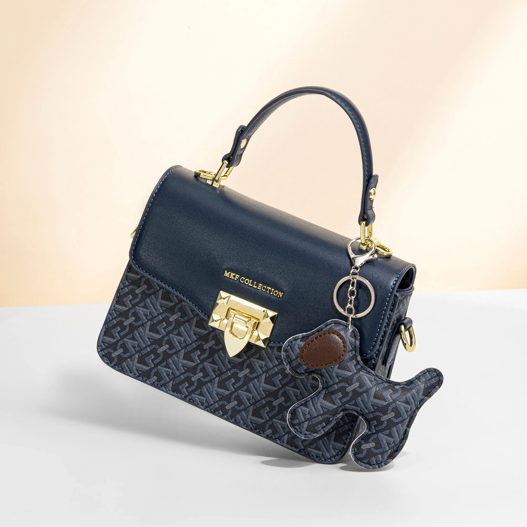MKF Retro floral patchwork leather flap bag, women's square metal snap closure crossbody bag