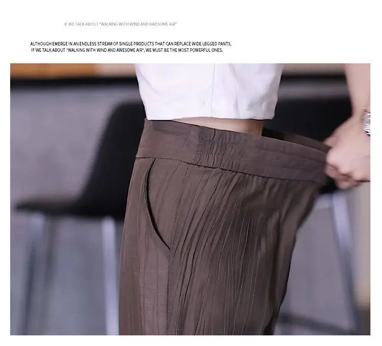 Women's Ice Silk Wide Leg Pants - High Waist Loose Casual Trousers
