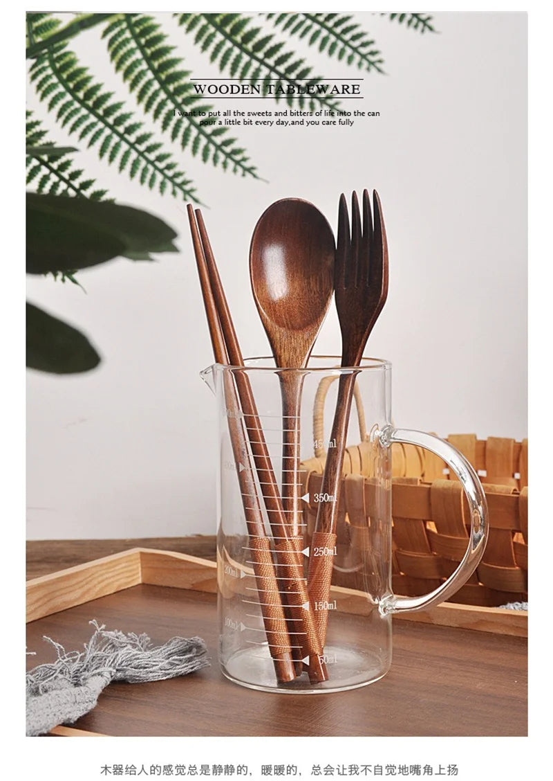 3Pcs Japanese Wooden Reusable Sushi Chopsticks Spoon Cutlery Set Non-slip Travel Dinnerware Suit Tableware Kitchen Tools