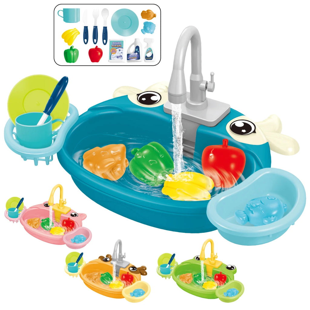 Juguetes de lavavajillas para fregadero de cocina, juguete de fregadero de cocina para niños pequeños, sistema de ciclo de agua automático eléctrico, regalos de juguete para niños