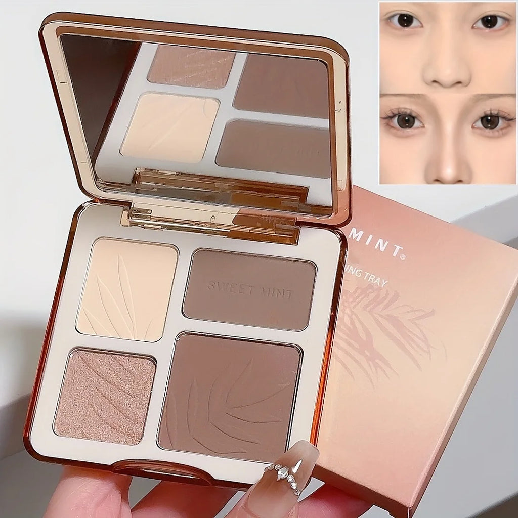 Sweetmint Multi-Function 4 Shades Contour Palette, Brightening Shading Sculpting, Long-Lasting Face Makeup