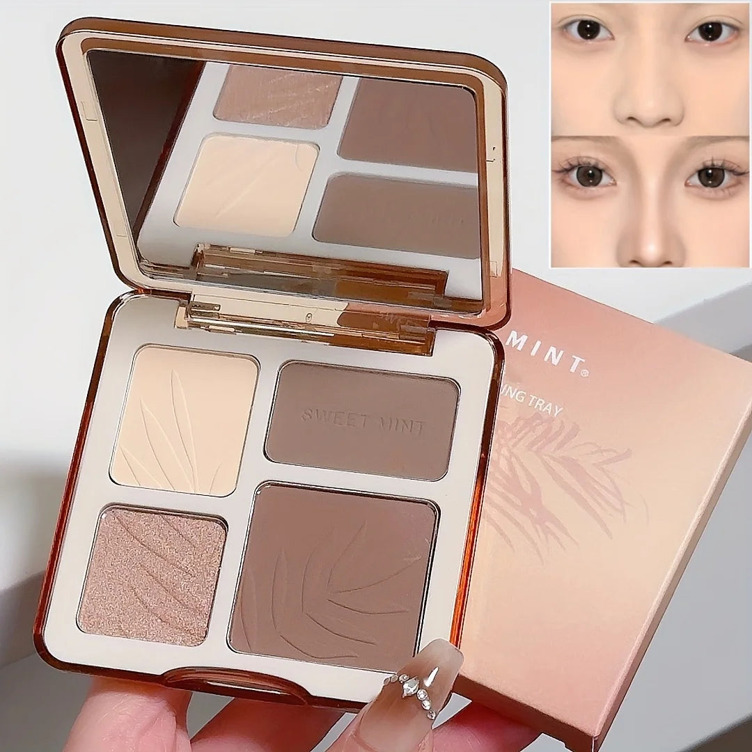 Sweetmint Multi-Function 4 Shades Contour Palette, Brightening Shading Sculpting, Long-Lasting Face Makeup