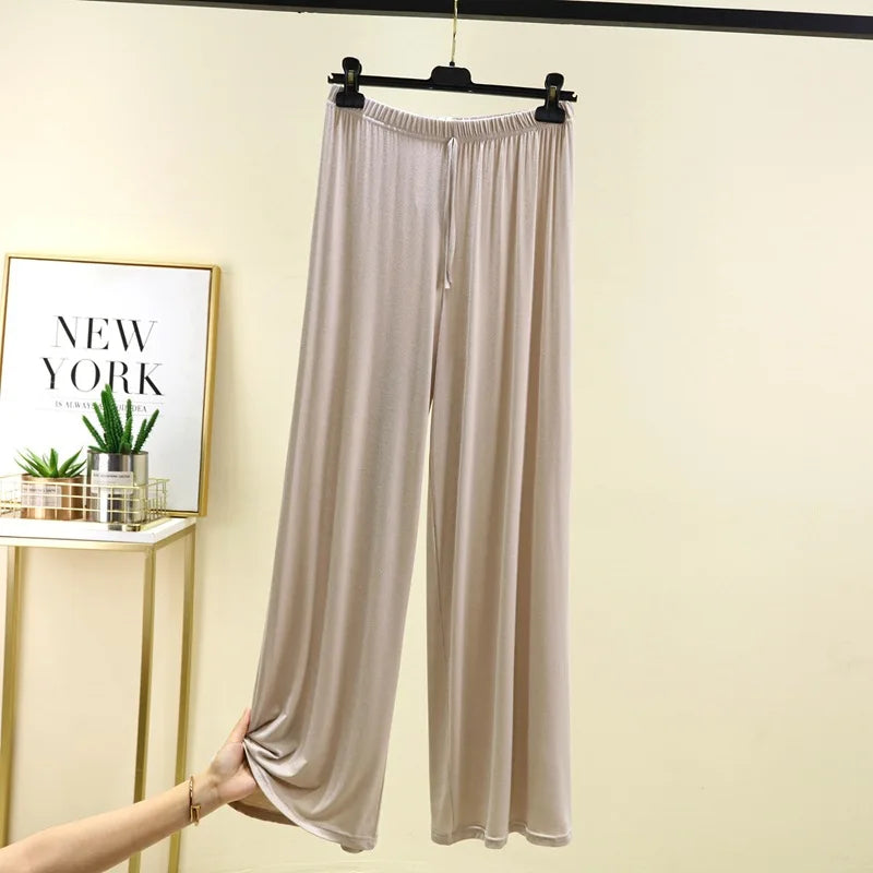 Plus size L to 6XL U-Neck Women's wide leg pants high waist Loose Long pant solid color Casual drapped trousers all match