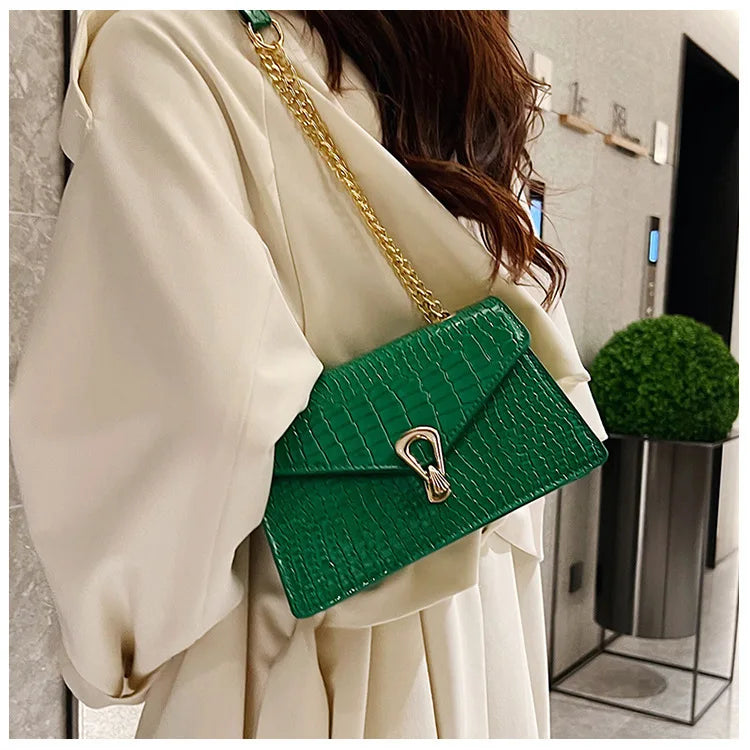 Crocodile Pattern Shoulder Bags For Women Fashion Chains Squre Bag Purse Female Pu Leather Crossbody Handbag Daily Phone Clutch