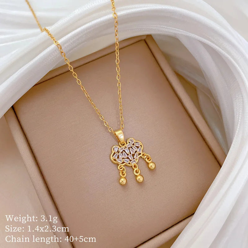 Full Zircon Cross Necklace For Women'S Gold Color Anti-Tarnish Titanium Steel Jewelry
