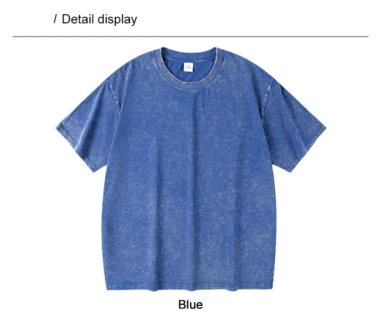 Couple Washed Retro 230g Heavy Duty Cotton Short Sleeved T-shirts Versatile For Men Women Summer Solid Color Loose T-shirt Top