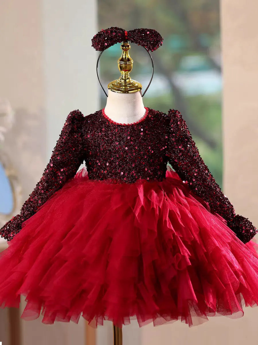 Dreamy Vow D204 Christmas Flower Girl Dress Knee Length Long Sleeve Princess Kids Wedding Birthday Festival Party Pageant Gown