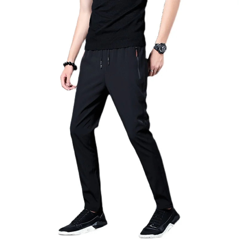 Summer Men'S Ice Silk Quick Drying Casual Pants Slim Fit Korean Version Ice Silk Pants Sports Pants Straight Tube Quick Drying P