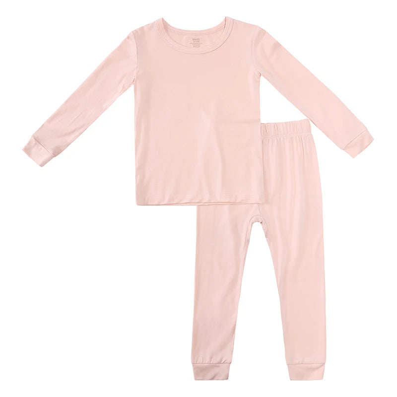 2026 Bamboo Fiber Toddler Kids Pajamas Clothes Solid Hight Elasticity Breathable Sleepwear Set For 9M-7T Boy Girl Loungewear