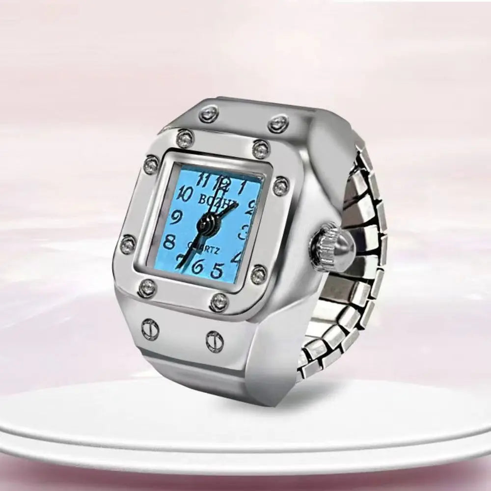 Finger Ring Watch For Couples Vintage Punk Heart Shape Quartz Clock With Adjustable Elastic Strap