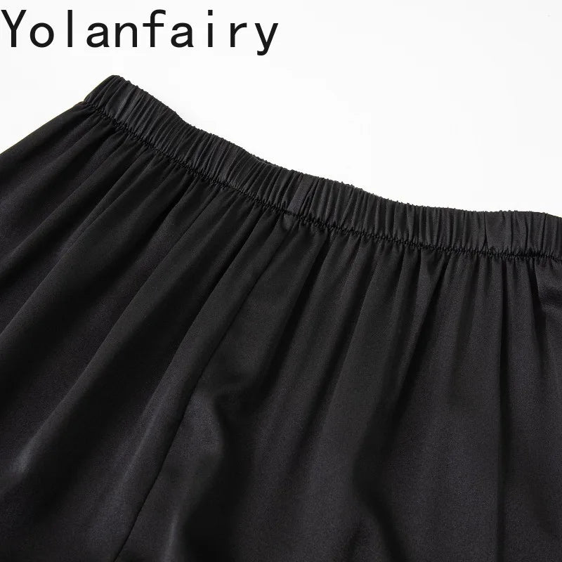 YOLANFAIRY 93% Real Mulberry Silk Pajamas for Woman 2026 Spring Summer High-end Sets Woman 2 Piece Short Sleeve Pijamas De Mujer