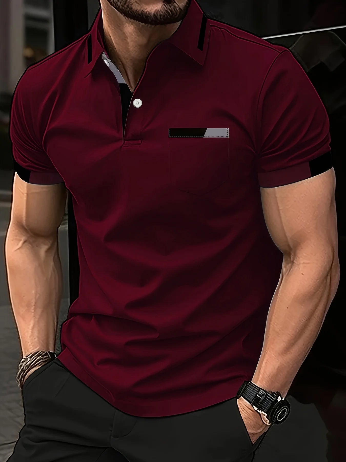 Men'S Summer Casual Color-Blocked Polo Shirt, Mature And Elegant Men'S Polo Shirt, Suitable For Workplace Business And Outings