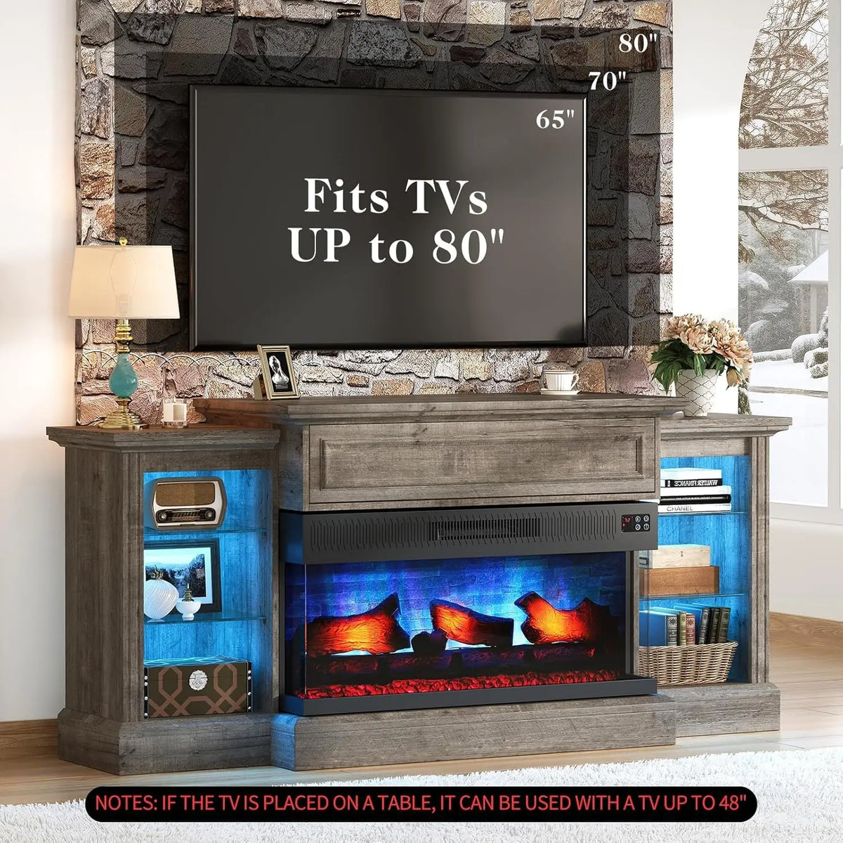 Farmhouse 70" Fireplace TV Stand with 36" Electric Fireplace 3-Sided Electric Fireplace, Media Entertainment Center , Customized