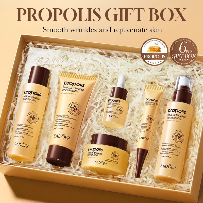 6pcs Propolis Nourishing Skincare Gift Set, Intensive Hydrating Sodium Hyaluronate Facial Kit, Barrier Repair, Smooth Wrinkles