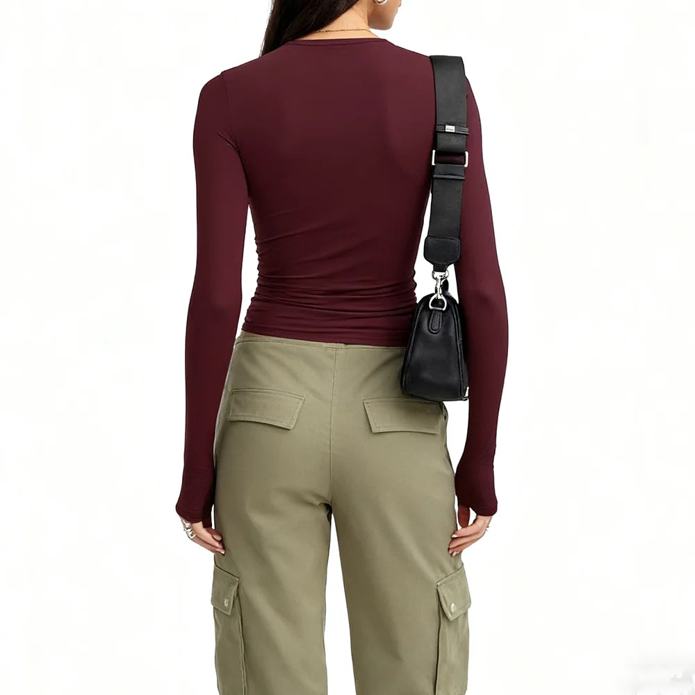 Women Long Sleeve T Shirt Solid Fashion Slim Fit Casual Shirts Female Crew Neck Basic Tee Clothes Streetwear Crop Tops