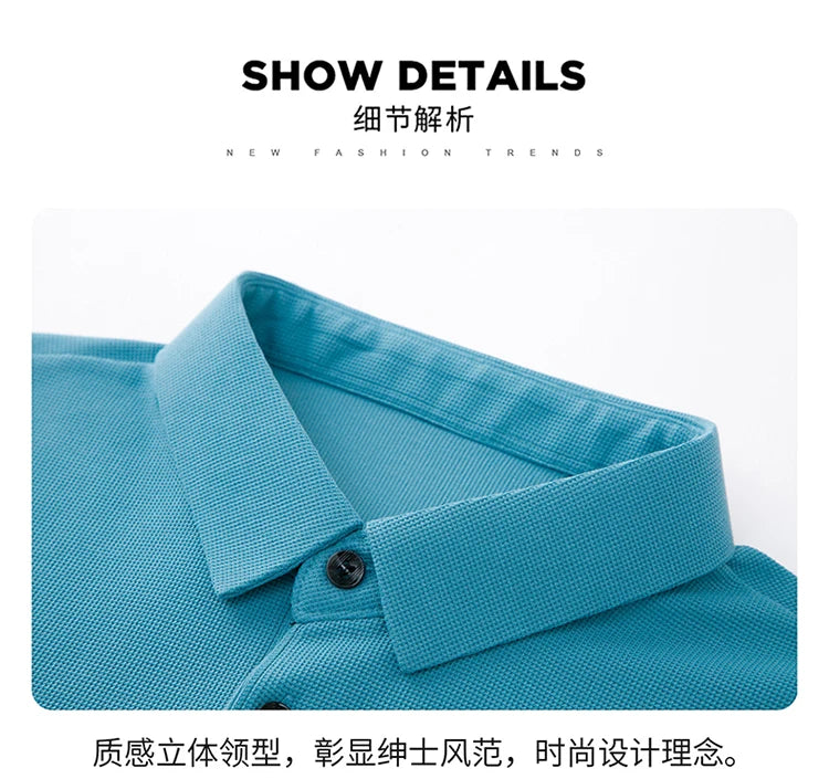 New Men's Casual Waffle Short Sleeve Polo Shirt Fashion Solid Color Top
