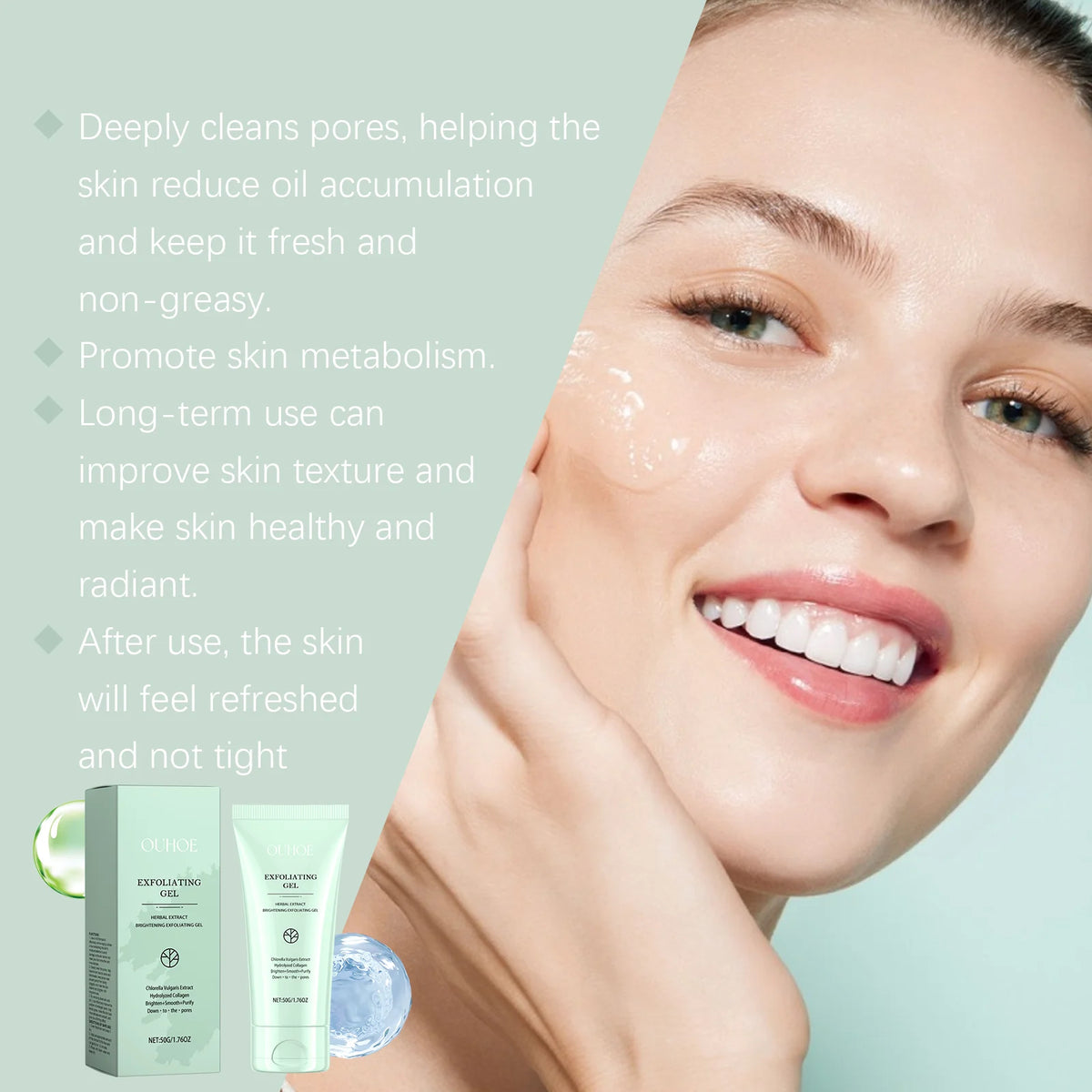 OUHOE Exfoliating Peeling Gel - Deep Cleaning Facial Scrub, 50g