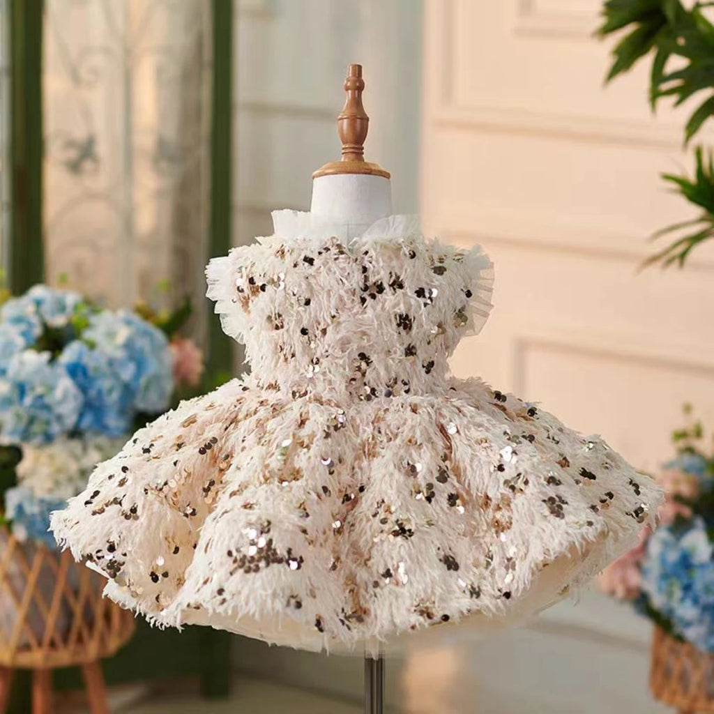 Dreamy Vow J739 Chic Pink Girl Dress Feather Sequined for Kids Wedding Birthday Party Holiday Princess Knee Length Ball Gown