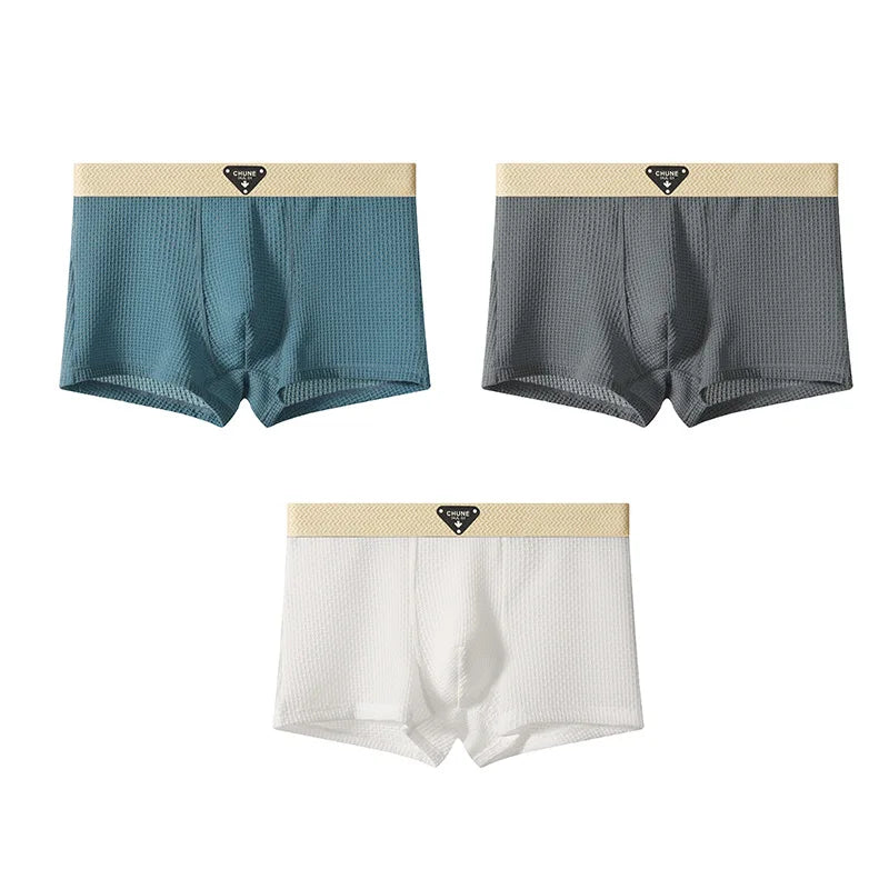 Summer Boxers Men'S Underwear Smooth Ice Silk Plaid Solid Panties Large Size Soft Breathable U Crotch High Elastic Underpants