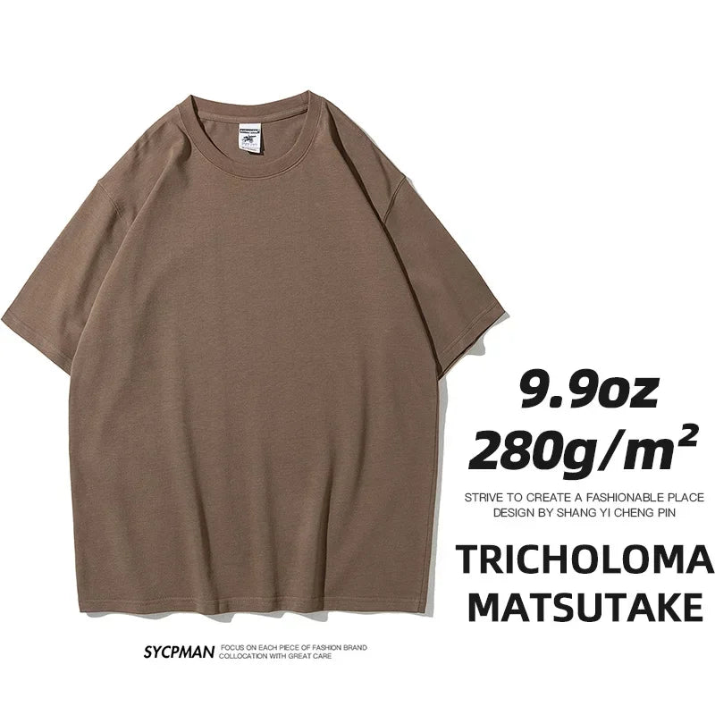 Mens Oversized 9.9oz Cotton Heavyweight Tee Short Sleeve Solid Color Casual For Men