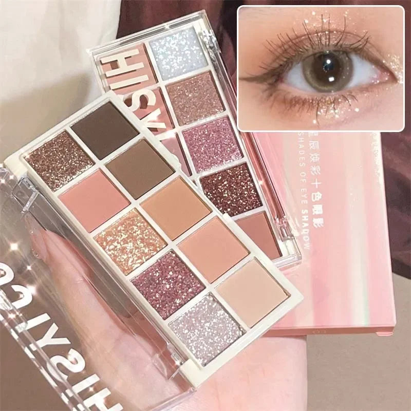 10 Colors Shimmer Matte Eyeshadow Palette Nude Glitter Shiny Pigment Eye Shadow Long Lasting Waterproof Make Up Palette Cosmetic