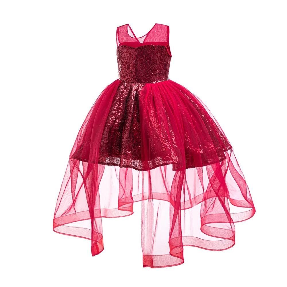 HETISO Fashion Girls Sequin Princess Dress Tulle Sleeveless Banquet High end Lace Evening Ball Gown for Kids Child 2-6 Years