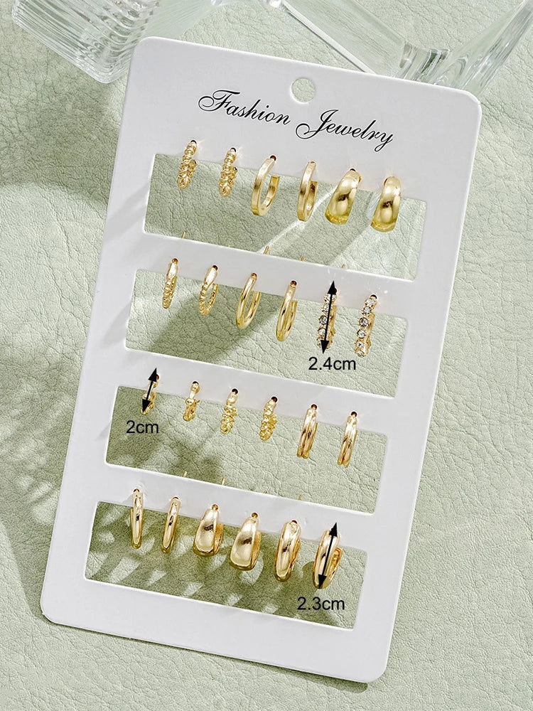 24Pcs/Set Fashion Rhinestone Small Hoop Earrings Minimalist Everyday Earring For Women'S Date Holiday Anniversary Jewelry New