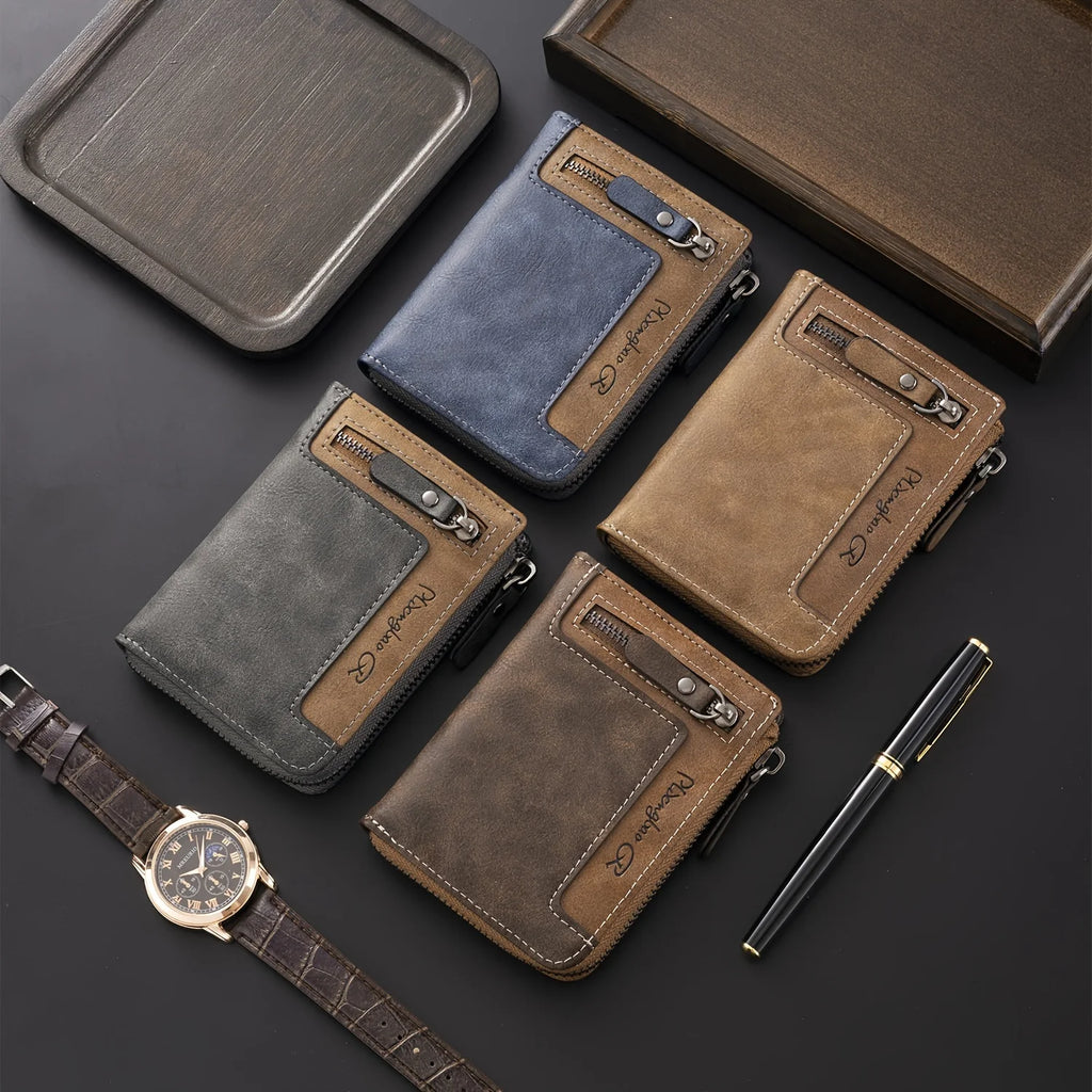 Men's Retro Short Wallet Multifunctional Fashion Zipper PU Leather Coin Purse High Quality Credit Card Holder Ideal Gift For Men