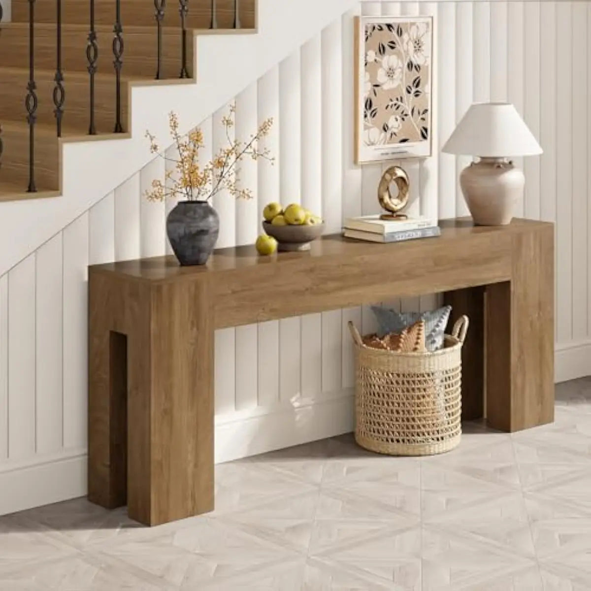 Extra Long Sofa Console Table for Entryway 79-Inch, Natural Oak
