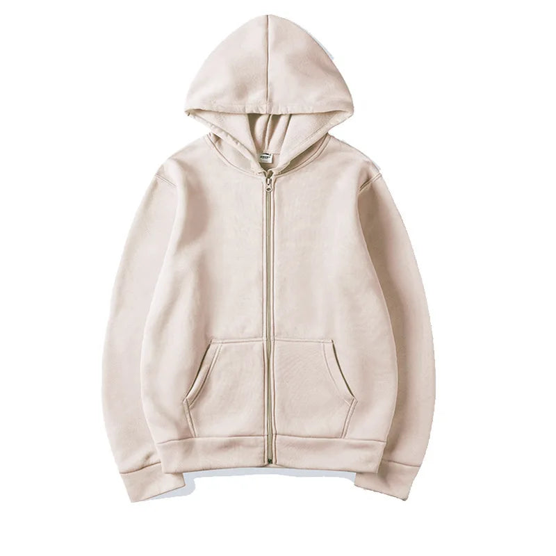 2026 Trendy Fashion Sportswear Coat Front Pocket Warm Zipper Jacket Men's and Women's Autumn/Winter Solid Color Open Hoodie