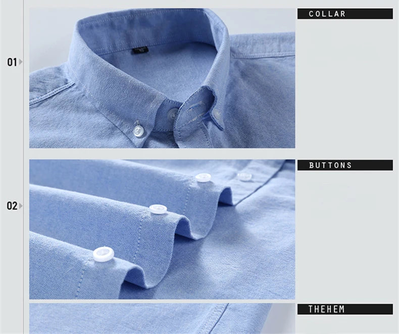 Casual Pure Cotton Oxford Mens Shirts Long Sleeve Embroidery Horse Design Regular Fit Fashion Button Man White Dress Shirt