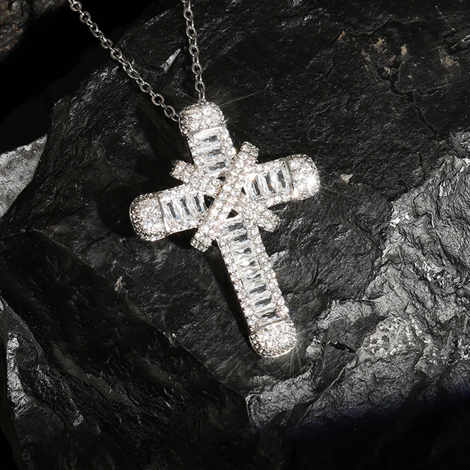 Classic Sparkling CZ Cross Pendant Necklace for Men