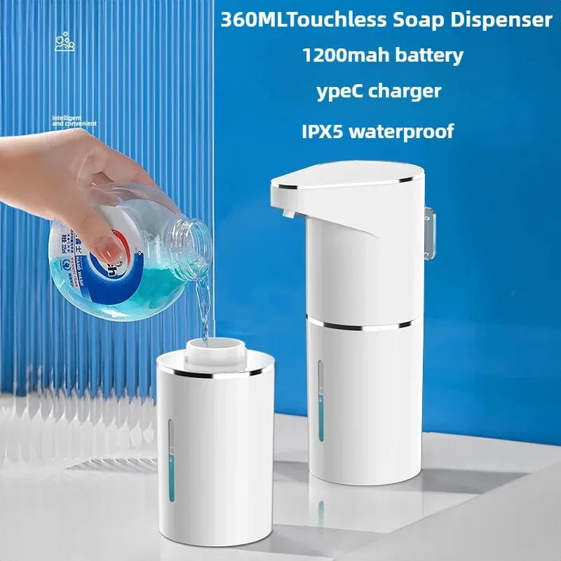 2026 Nuevos dispensadores automáticos de jabón en espuma para baño, máquina inteligente de lavado de manos con carga USB, material ABS blanco de alta calidad