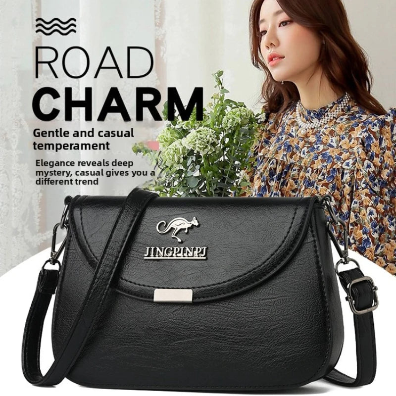 Soft Faux Leather Crossbody Bag, Metal Kangaroo Logo Mini Shoulder Purse, Adjustable Thin Strap Messenger Handbag for Women