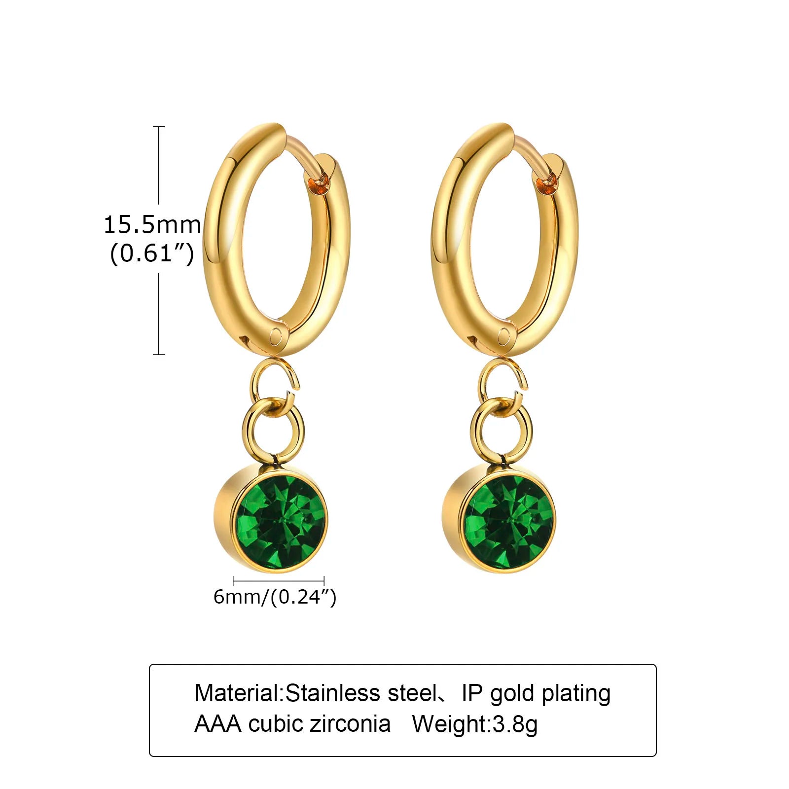 Retro Green Zircon Pendant Necklace For Women'S, Crystal Stone Chain Stainless Steel Gold Plated Luxury Birthday Gifts