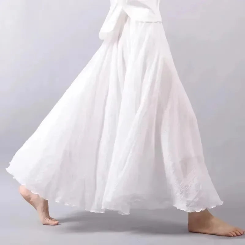 High Quality Cotton Linen Maxi Skirt Women Casual Elastic High Waist Pleated A-Line Beach Skirts Boho Saia Feminina Faldas Jupe