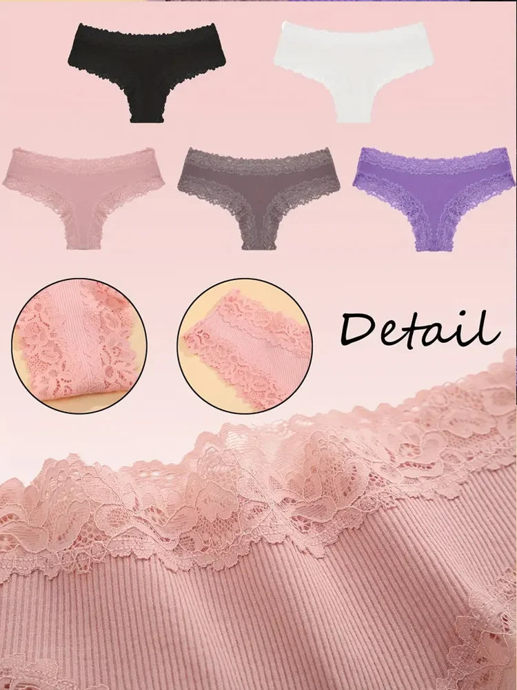 3Pcs/Set Women'S Cotton Panties Floral Lace Intimate Underwear Trendy Patchwork Lace Briefs Female Soft Underpants Lingerie S-Xl