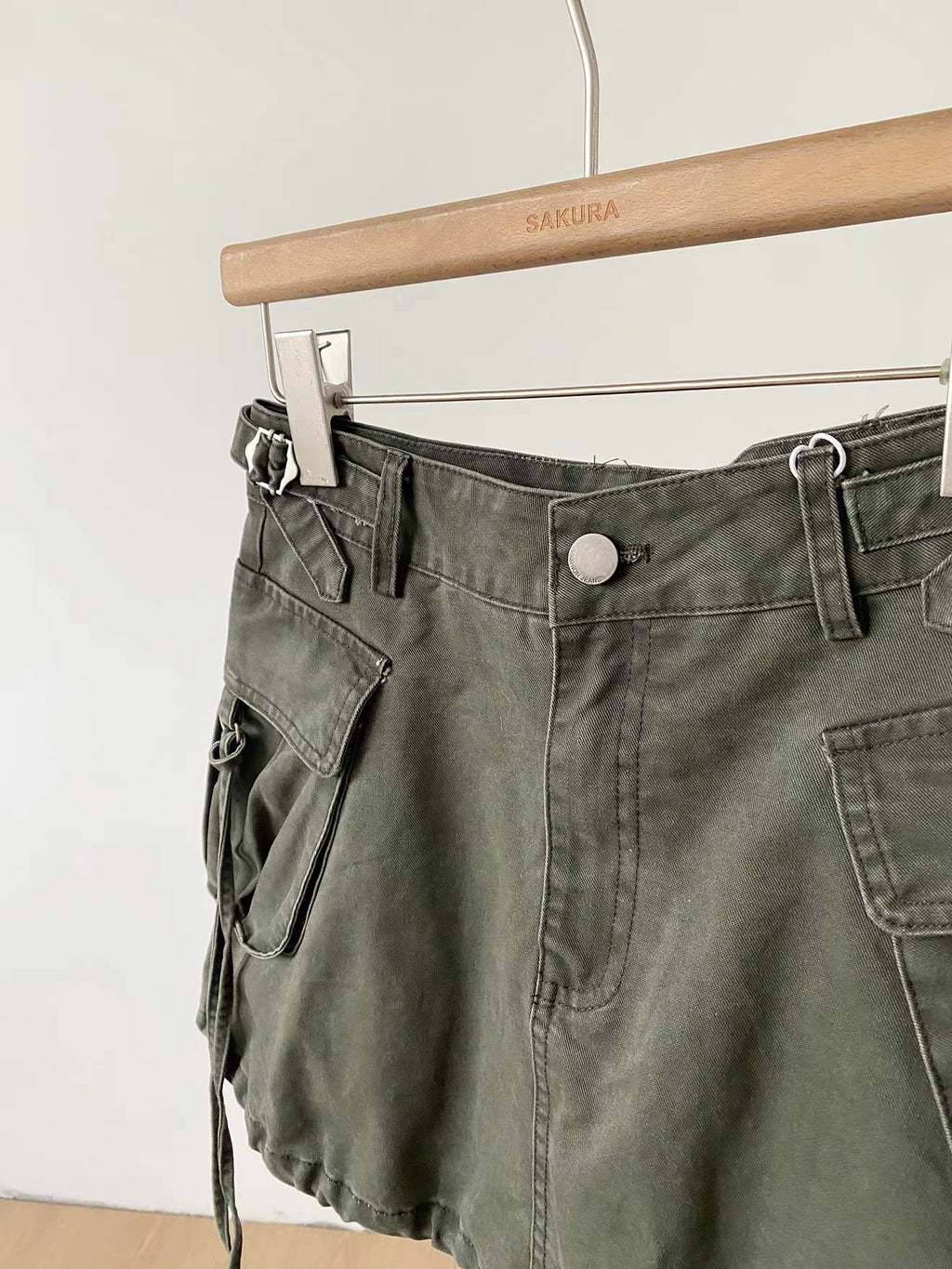 Women's Autumn Winter Pockets Drawstring Denim Skirt Lady Solid Color High Waist A Line Short Skirt