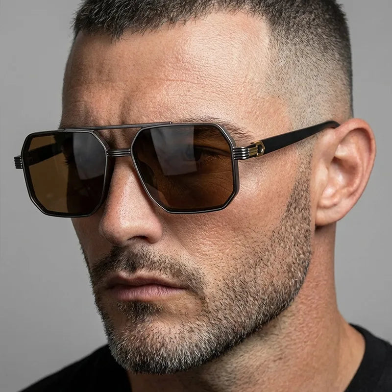 Hiking 3pcs Retro Large Frame Square Anti Light Glasses Classic Double Beam Metal Frame Shades Fashion Men'S Gradient Eyeglasses